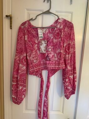 AND Pink Floral Tie-Front Crop Blouse